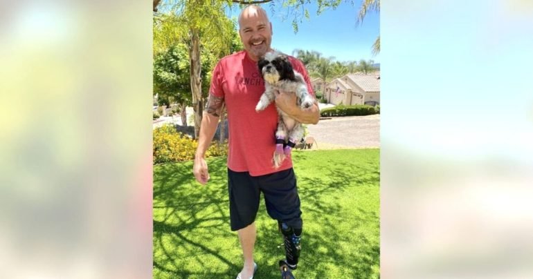 detective adopts dog with prosthetic legs