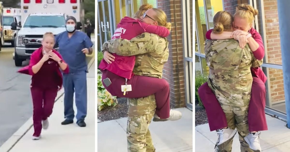 military daughter surprises healthcare worker mom