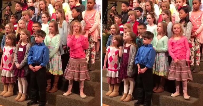 little girl dancing to old church choir