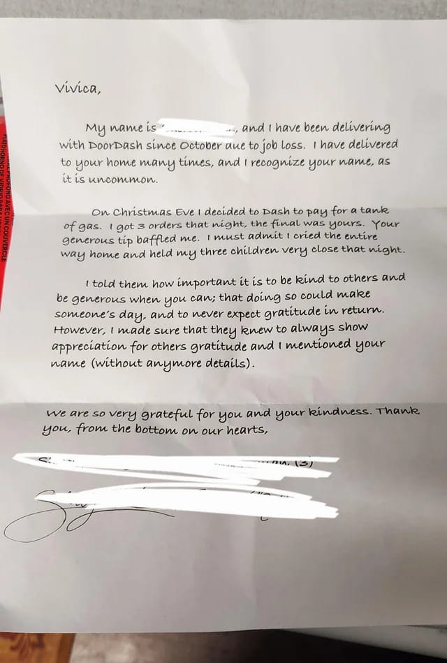 Woman Receives Heartfelt Note From Delivery Guy She Tipped | FaithPot