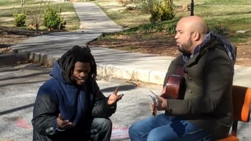 homeless man singing god of second chances carlos whittaker