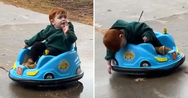 child falling asleep on toy