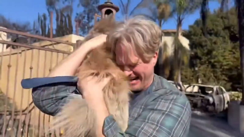 california man reunites with lost dog after fire