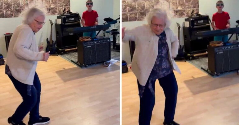 grandma dancing to grandsons song