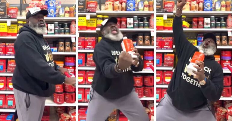 man dancing at grocery store