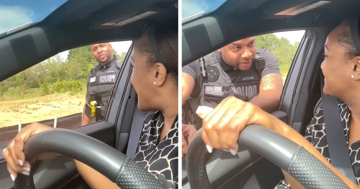 police officer pulls over wife for kiss