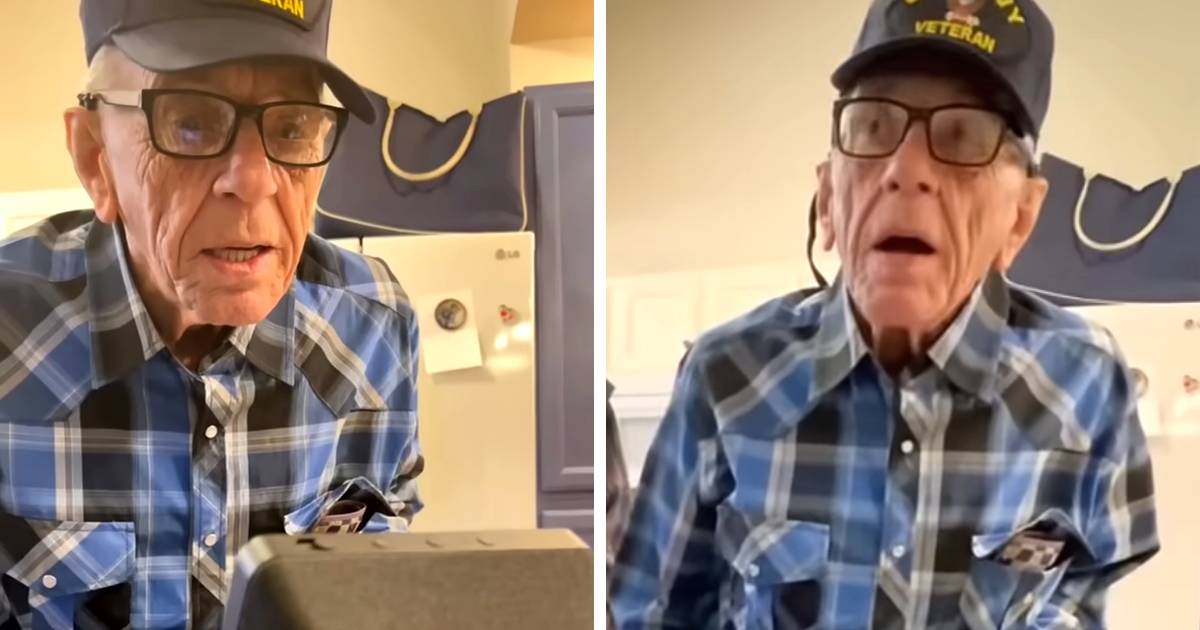 elderly man trying amazon alexa